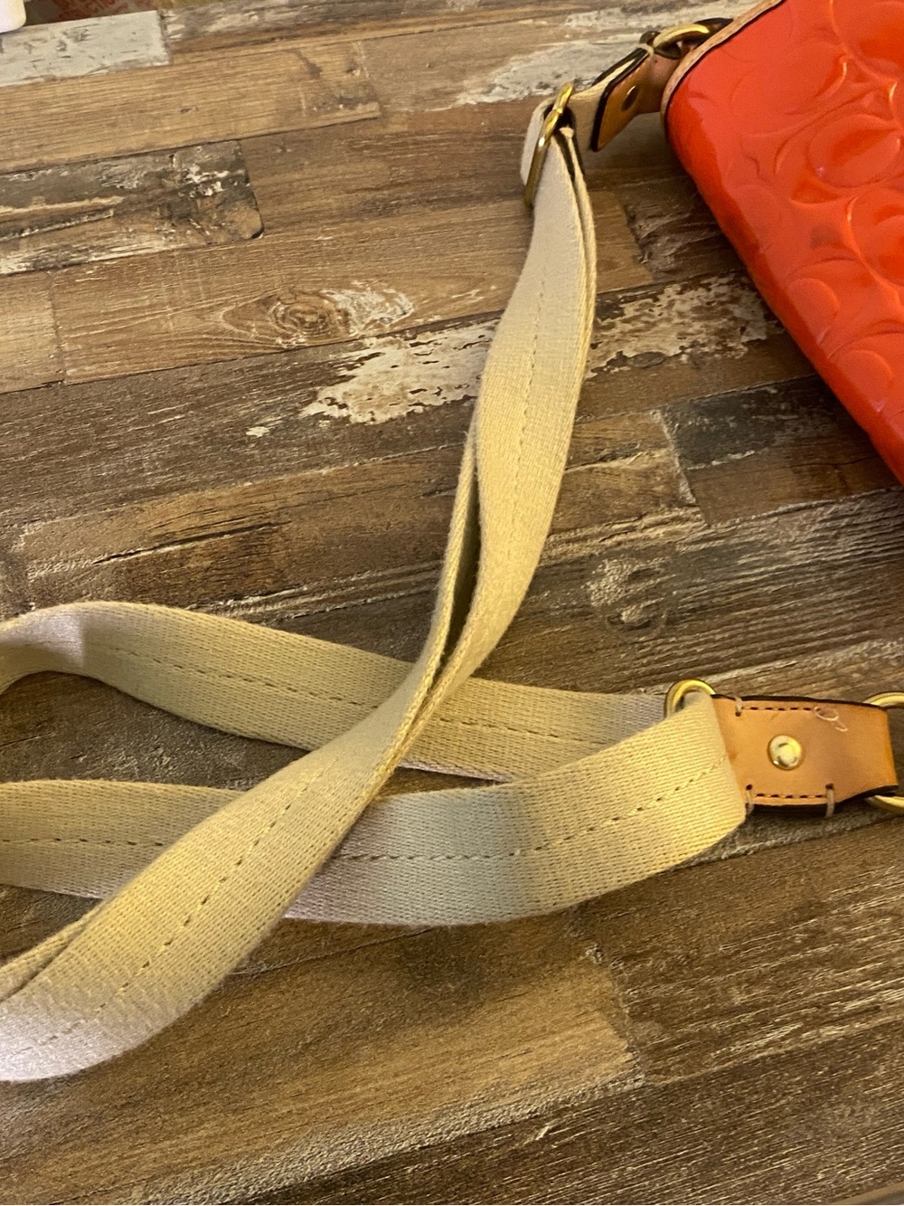 Coach Orange Patent Leather Signature Crossbody with Tan Trim - Picture 10 of 13